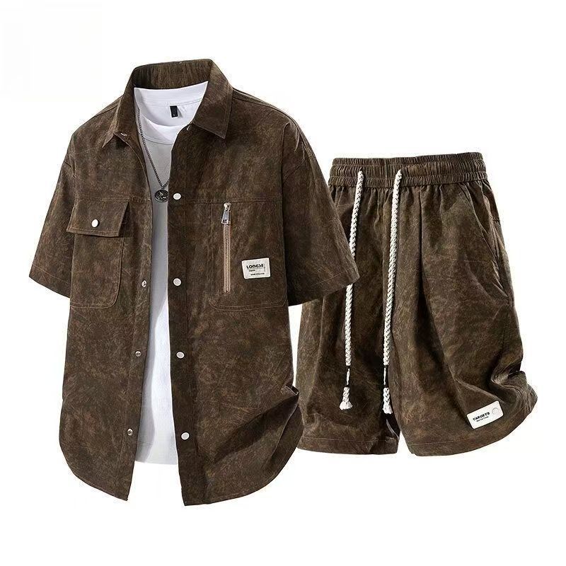 Zip-front Tie-dye Short-sleeve And Shorts Trendy Casual Two-piece Set 3