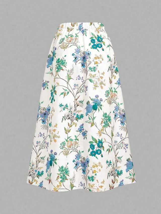 Floral Print High Waisted Skirt Blue - Shop at LoveMi