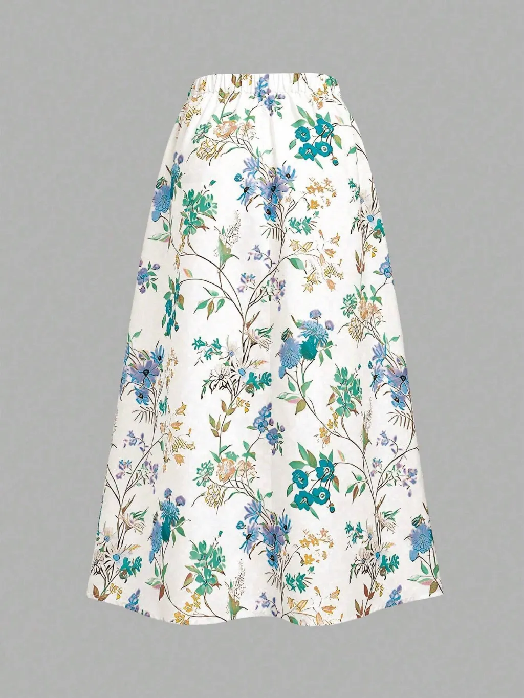 Floral Print High Waisted Skirt - Blue