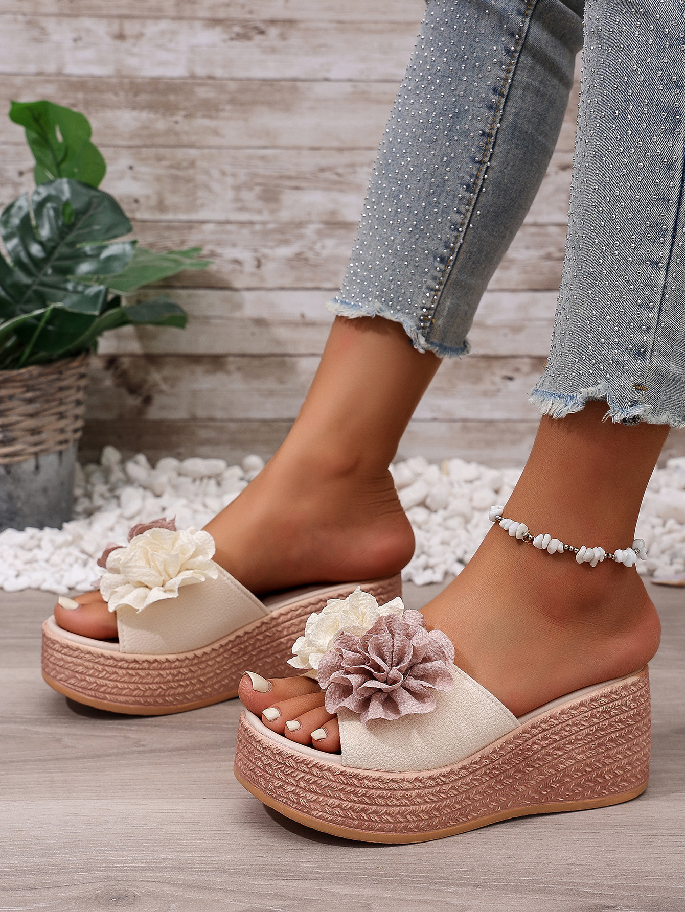 Women's Double-Flower Wedge Platform Sandals — worn view 5