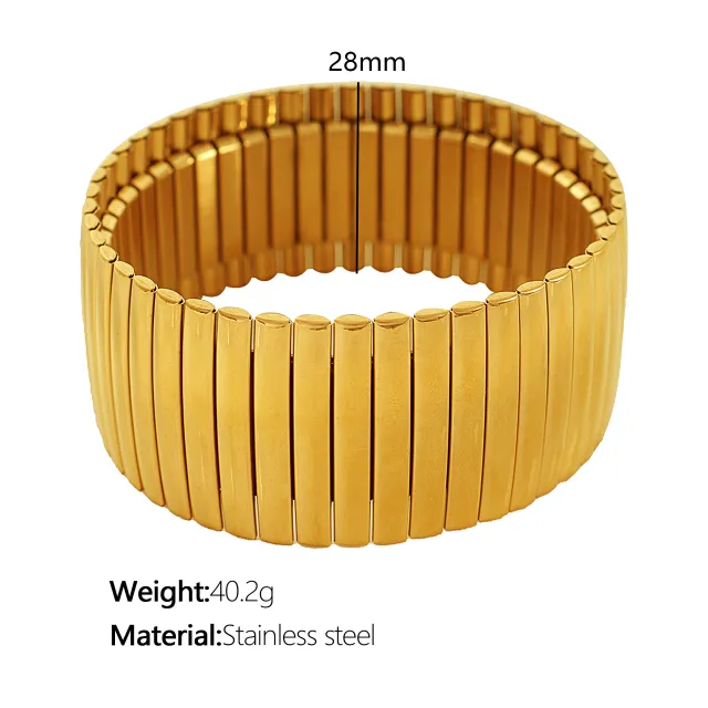 Stainless Steel Stretch Strap Retro Metal Contraction Band Pull Titanium Steel Bracelet Sz57 Gold Vertical Stripes - Shop at LoveMi