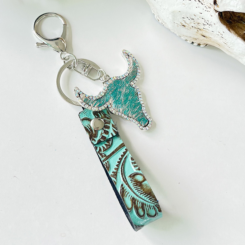 Leather Keychain Ethnic Style Embossed Texture Leather 4