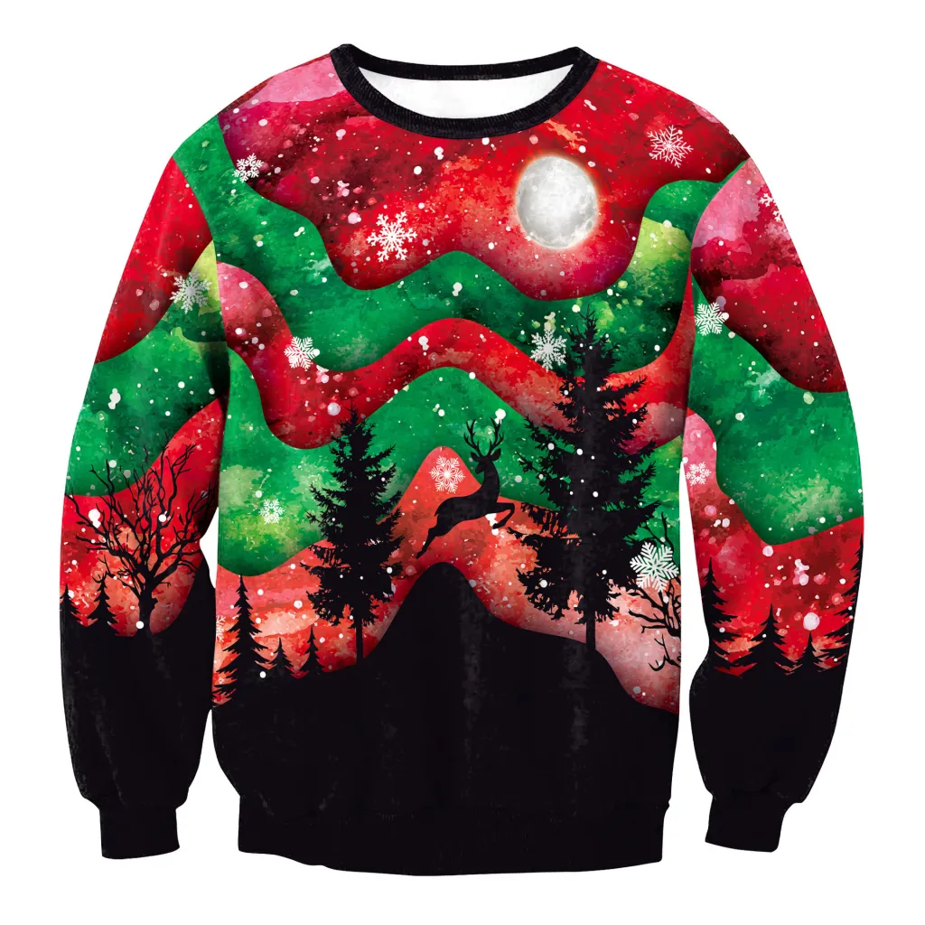 Women's Christmas Clothing Christmas Elk Digital Printed Round Neck Sweater - Swys134-M
