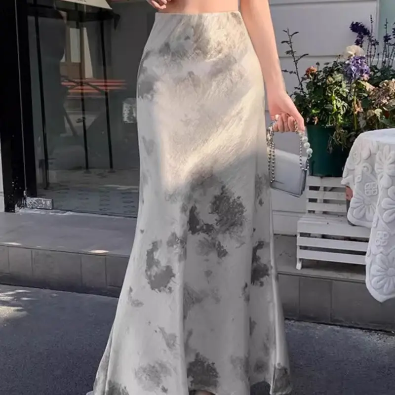 New Chinese-style Ink-Wash Gradient Half-Length Skirt For Women