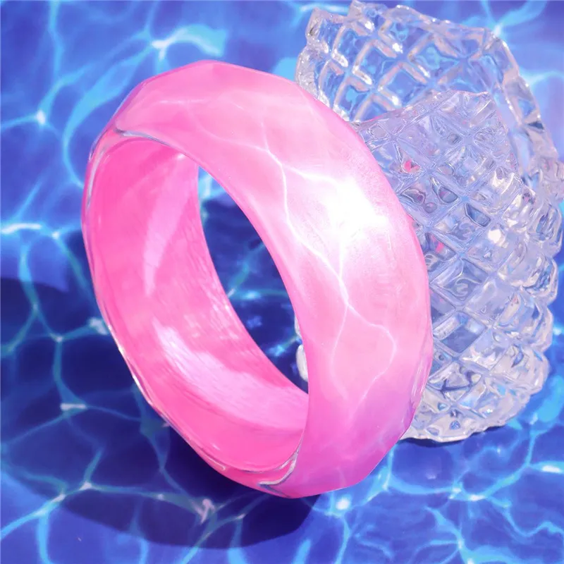 Colorful Acrylic Bracelet Irregular Round Resin Bracelet - Pink 1