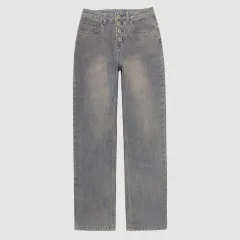 New Jeans Loose Leisure All-matching Simple And Thin Half-length Pants Straight-leg Pants Women - Grey - View 1