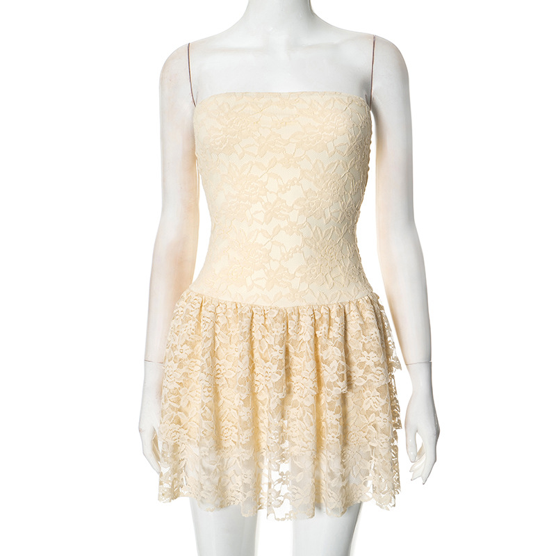 Elegant Sweet Tube Top Short Dress Yellow - Shop at LoveMi