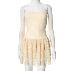 Elegant Sweet Tube Top Short Dress - Yellow - View 1