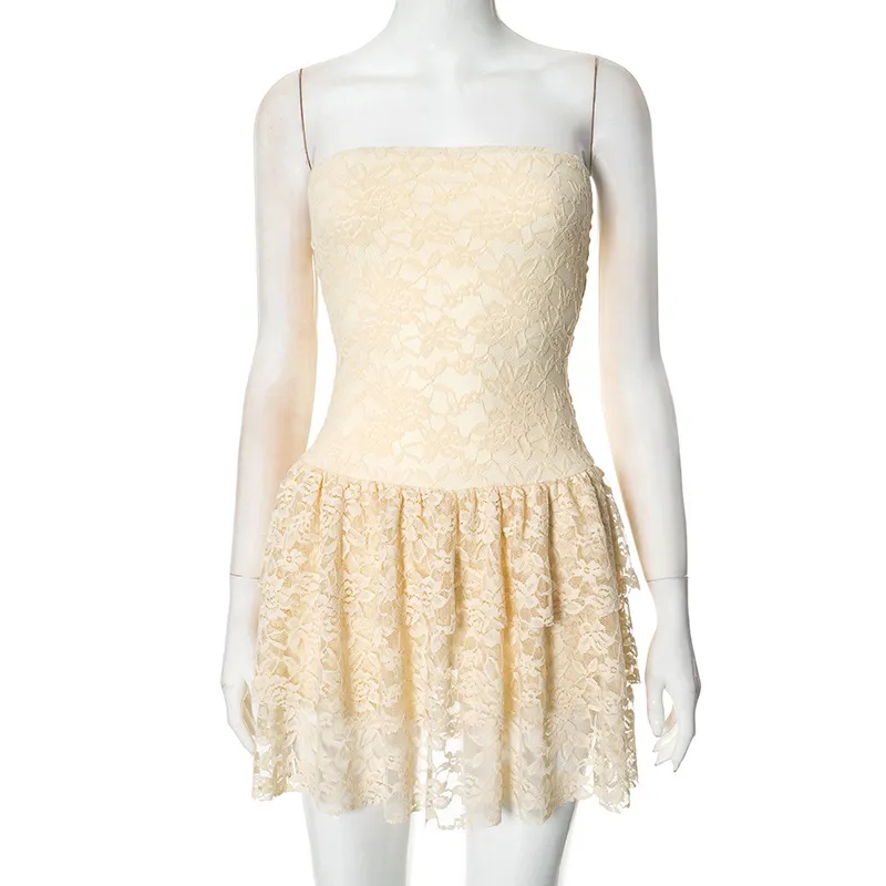 Elegant Sweet Tube Top Short Dress - Yellow