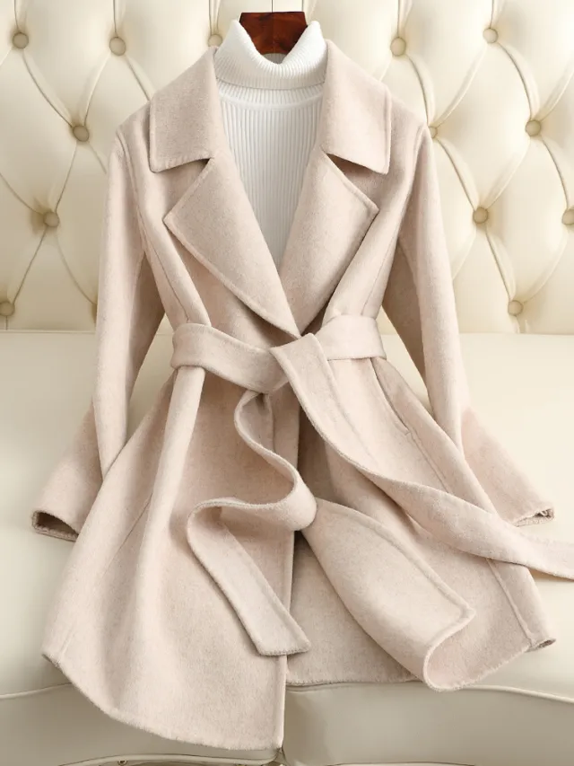 Small Reversible Cashmere Coat Women's Mid length Beige - Shop at LoveMi