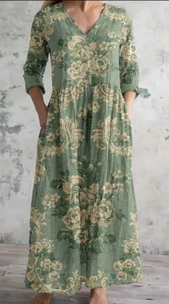 Women's Loose And Fashionable High-end V-neck Printed Dress - 3Style-2Xl - View 1
