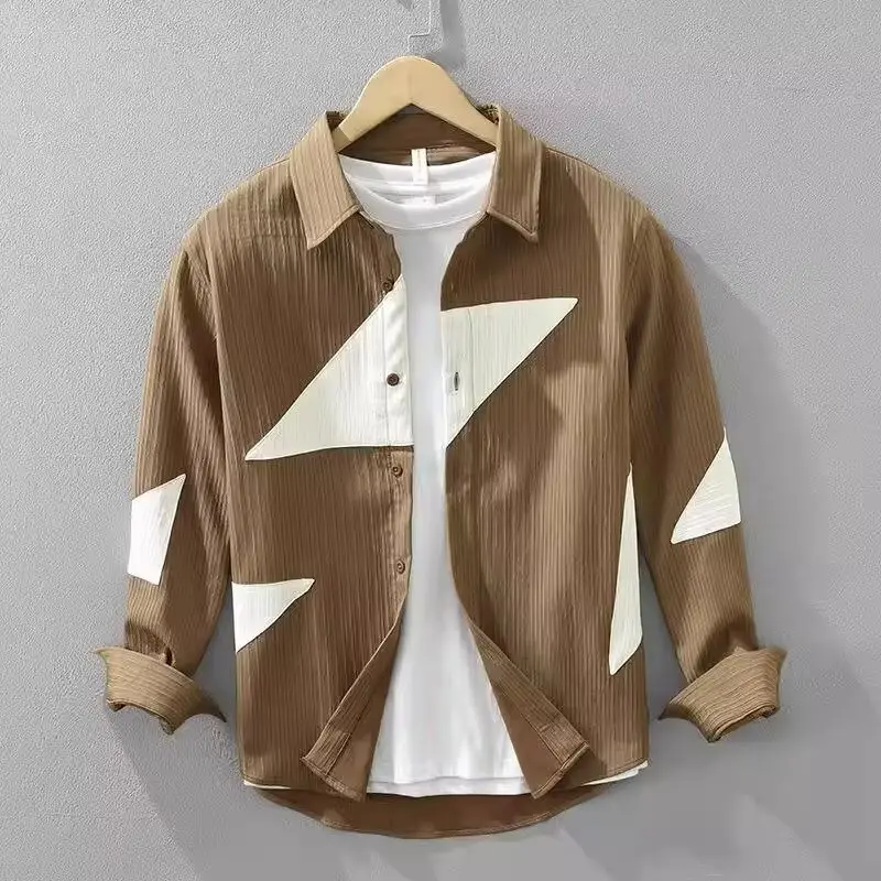 Color Contrast Patchwork Men's Long Sleeve Shirt