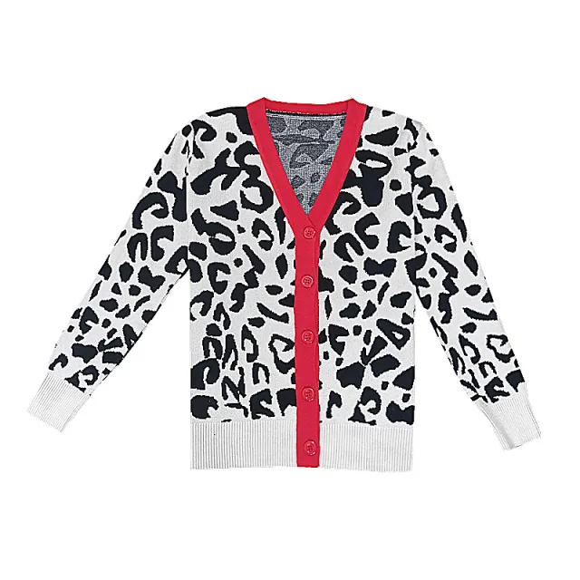 Leopard Print Sweater Cardigan Sweater Women's Loose V neck White - Shop at LoveMi