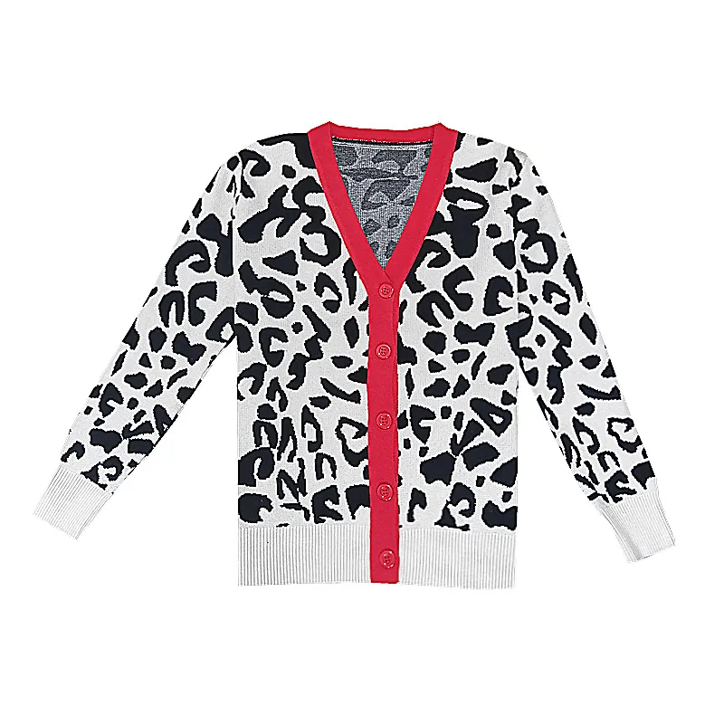 Leopard Print Sweater Cardigan Sweater Women's Loose V-neck - White