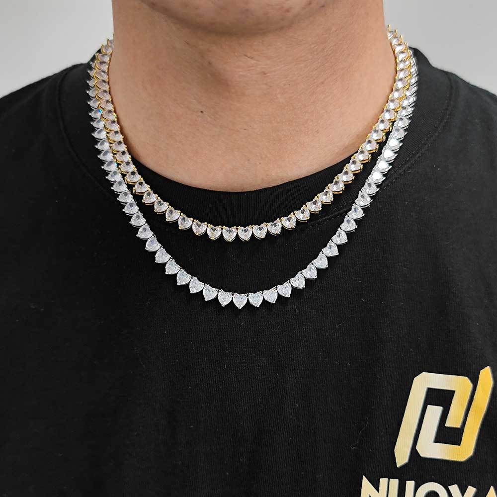 Spring Fastener Loving Heart Zircon Tennis Chain Hip Hop Men's Necklace Bracelet Accessories