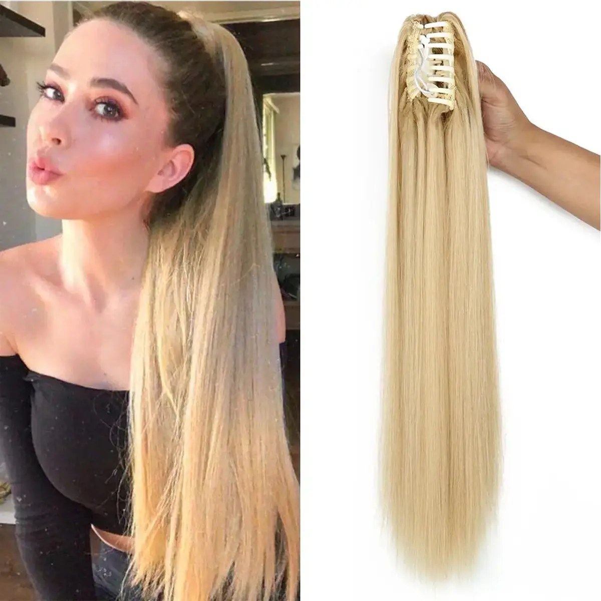 Womens Long Straight Ponytail Wig