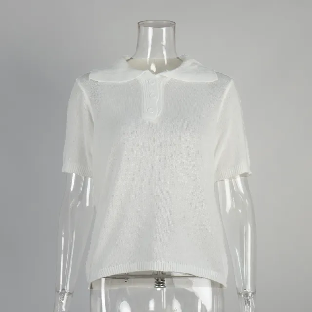 Polo Hollow Knitted Short sleeved Shirt White - Shop at LoveMi