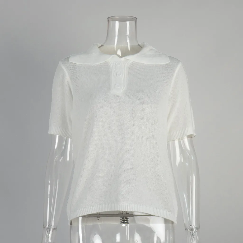 Polo Hollow Knitted Short-sleeved Shirt - White