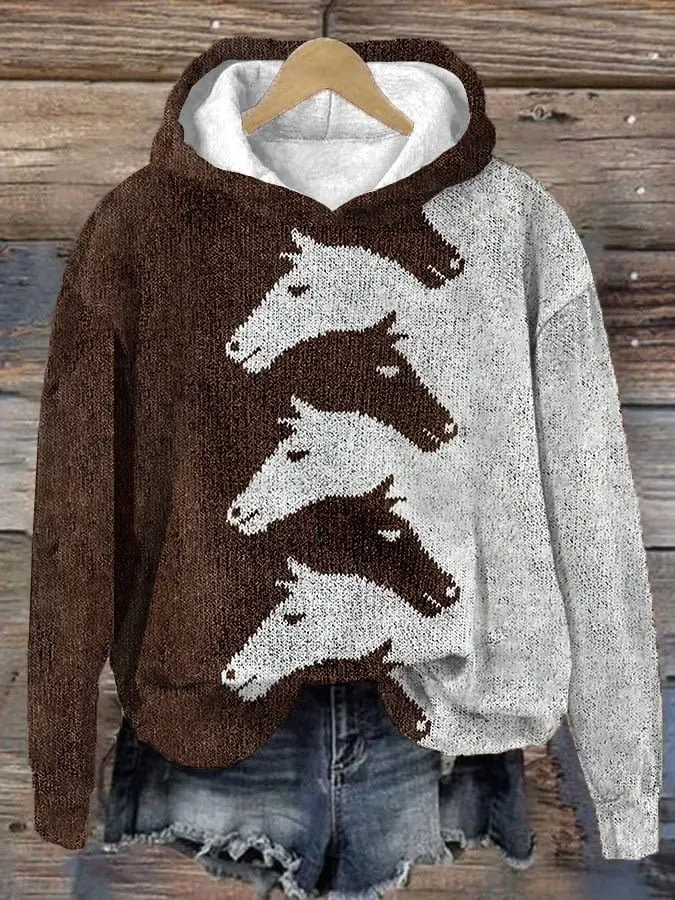 Animal Print Hooded Women's Sweater - 13Style-Xxl