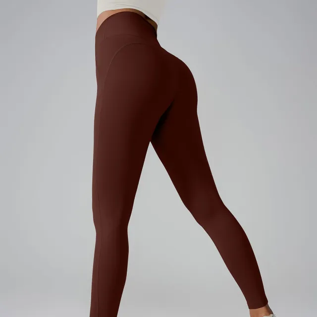 New Sports Trousers Pocket High Waist Seamless Nude Feel Yoga Pants Coffee - Shop at LoveMi