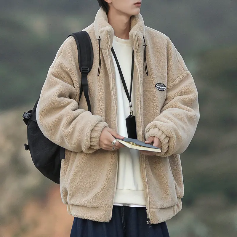 Men's Cotton-padded Jacket Fleece-lined Thick Lambskin Coat
