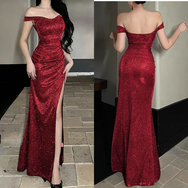 Off the shoulder Blue French style Mermaid Skirt With A Slit Red - Shop at LoveMi
