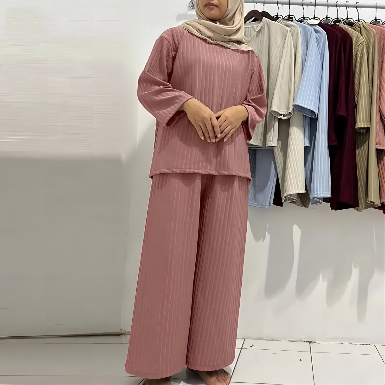 Women's Fashion 2 Piece Set Muslim Suit Pink - Shop at LoveMi