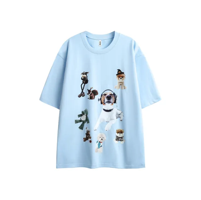Creative Puppy Printed Short sleeved T shirt For Women Blue - Shop at LoveMi