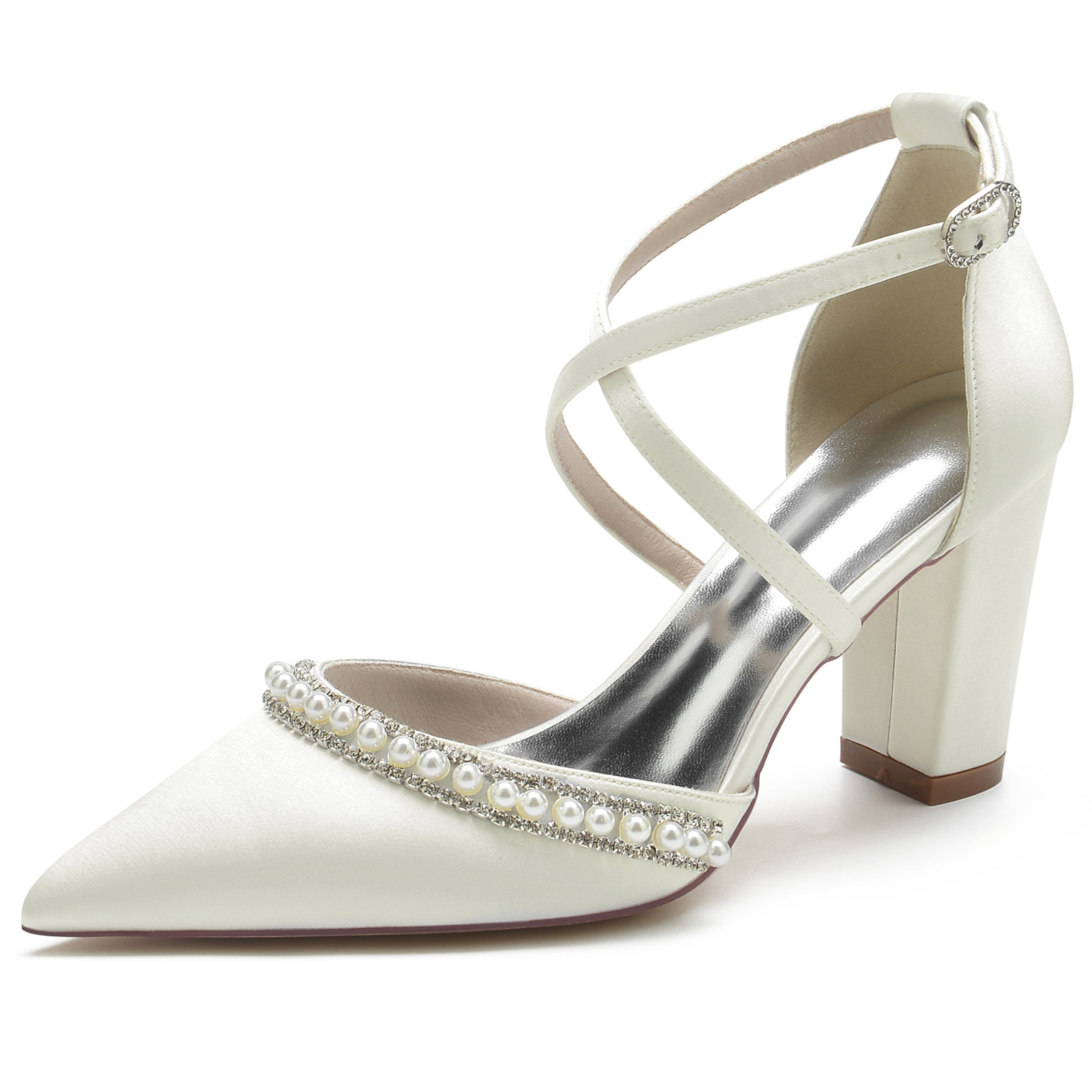 Title 37, Satijnen pumps met spitse neus, blokhak, strass...