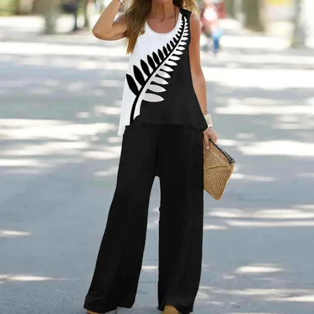 Women's Fashion Printed Casual Vest Trousers Two piece Suit Figure 2 - Shop at LoveMi