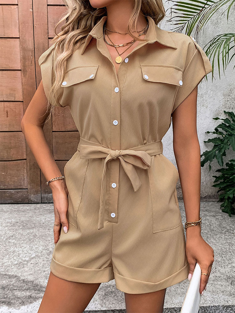 Title 7, Summer Commute Pocket Tied High Waist Lapel Jum...