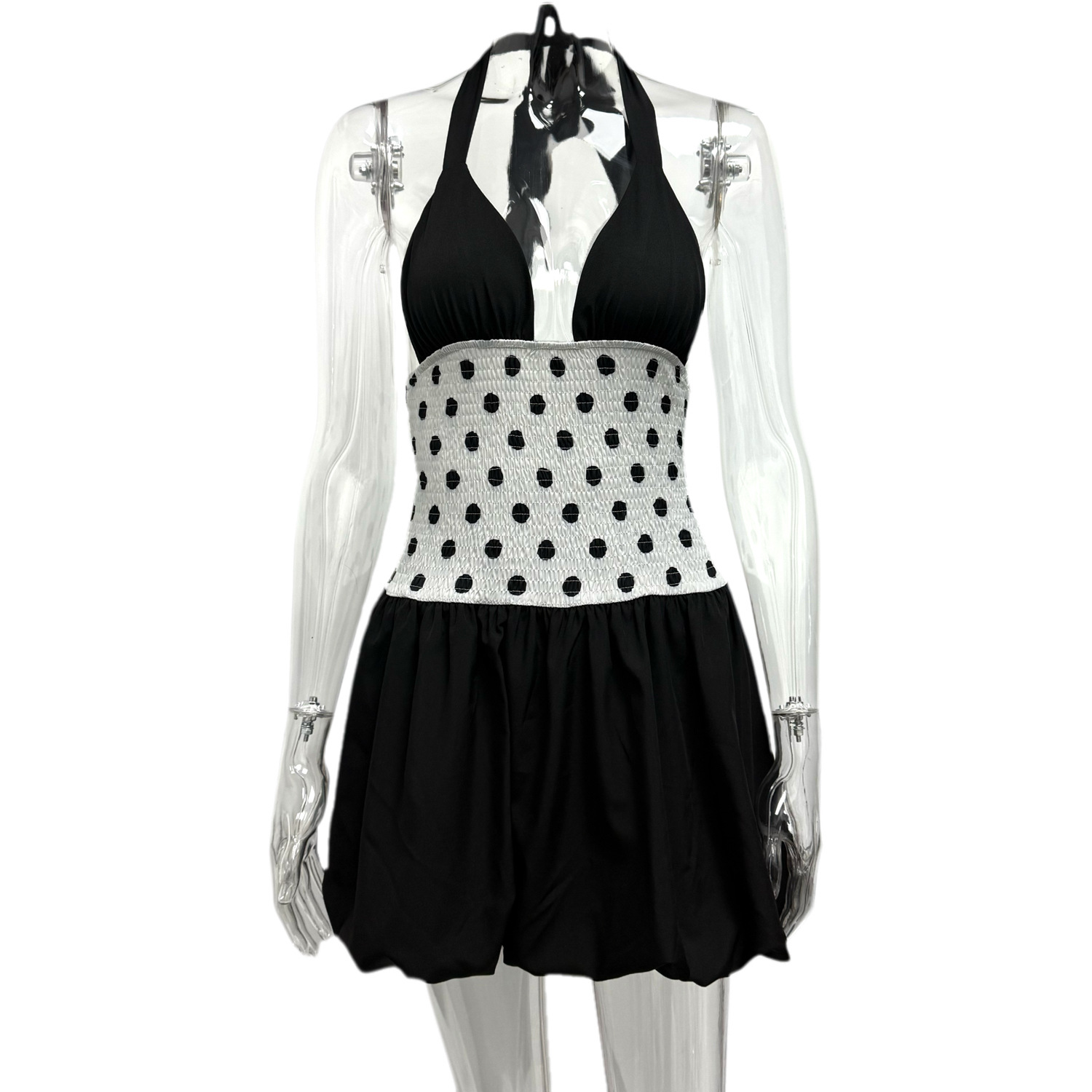 Women's Polka Dot Halter Backless Waist Slim Strap Dress