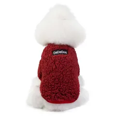 Pet Cat Dog Clothes Autumn And Winter Velvet Coat - Wine Red - View 1