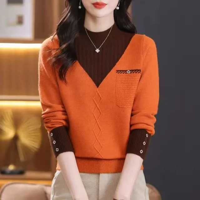 New Thick Sweater Women's Fake Two piece Half Turtleneck Bottoming Top Orange - Shop at LoveMi
