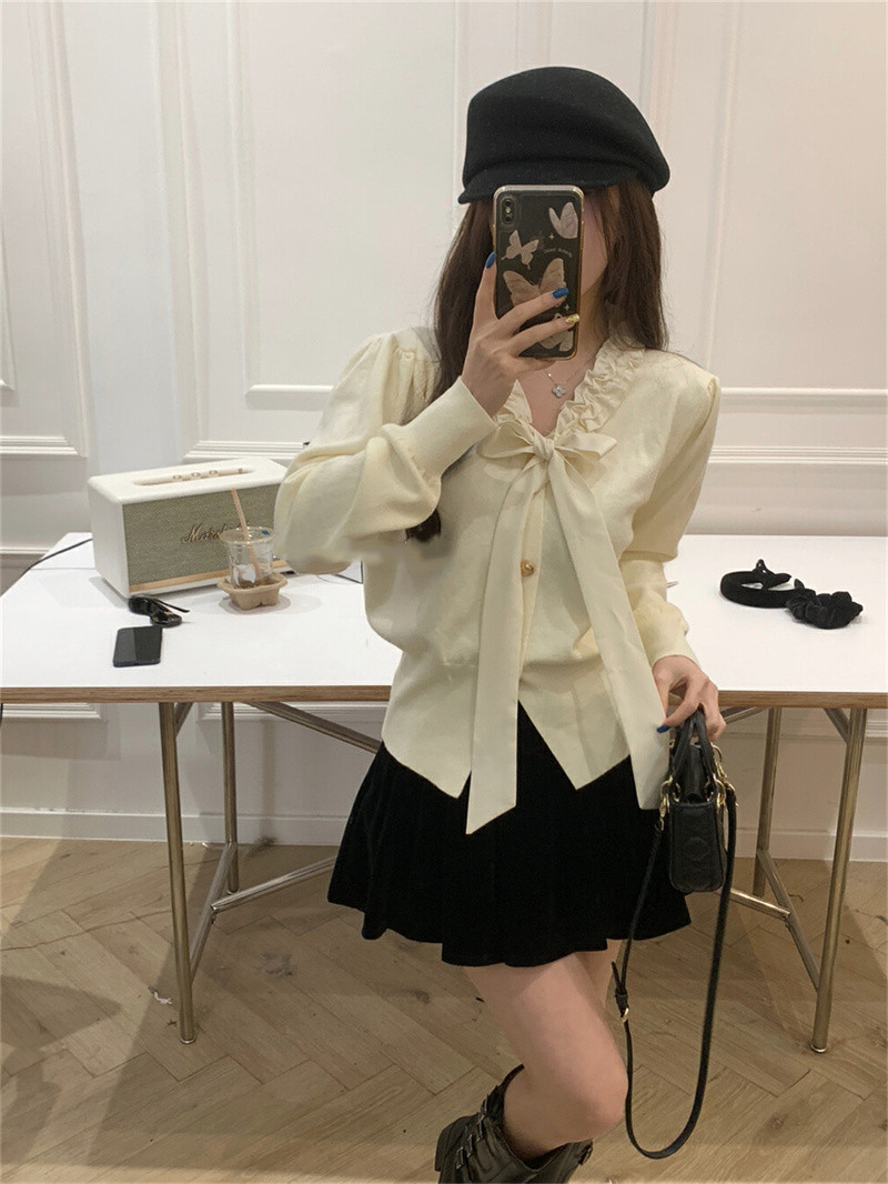 Classic Style Bow Tie Knitted Cardigan For Women