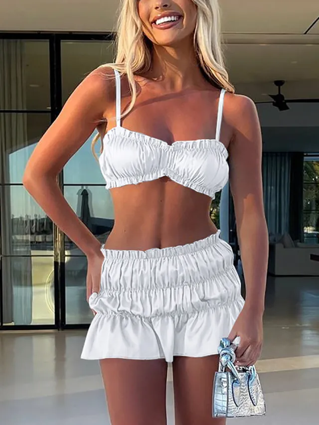 Tube Top Small Slip Top Pleated Skirt Suit Women White - Shop at LoveMi