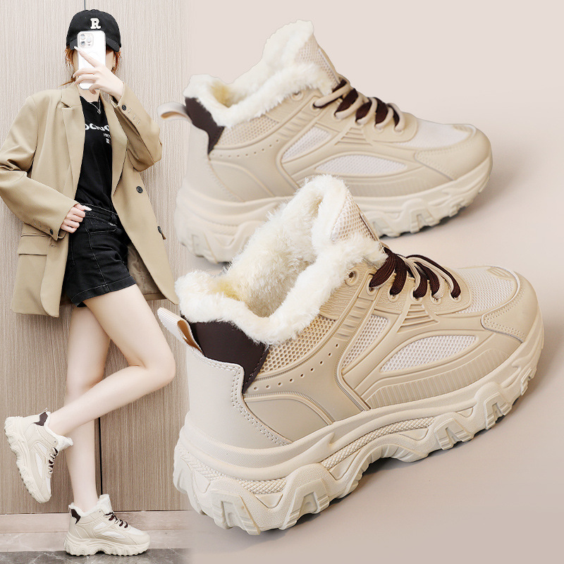 Velvet-lined Solid-color Snow Boots For Fall And Winter Casual