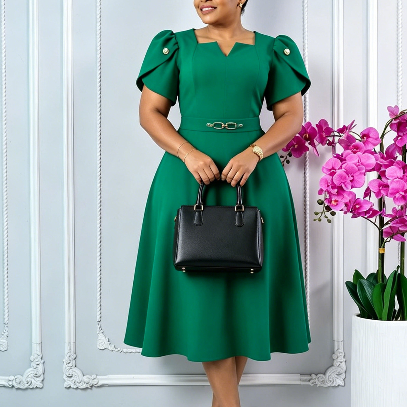 European And American Womens High-waisted Dress