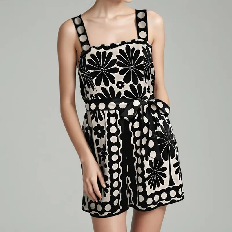 Women's Button Knotted Short Wide-leg Jumpsuit - Black
