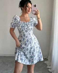 Four-way Stretch Printed Elegant Slim-fit Dress For Women - White - View 1