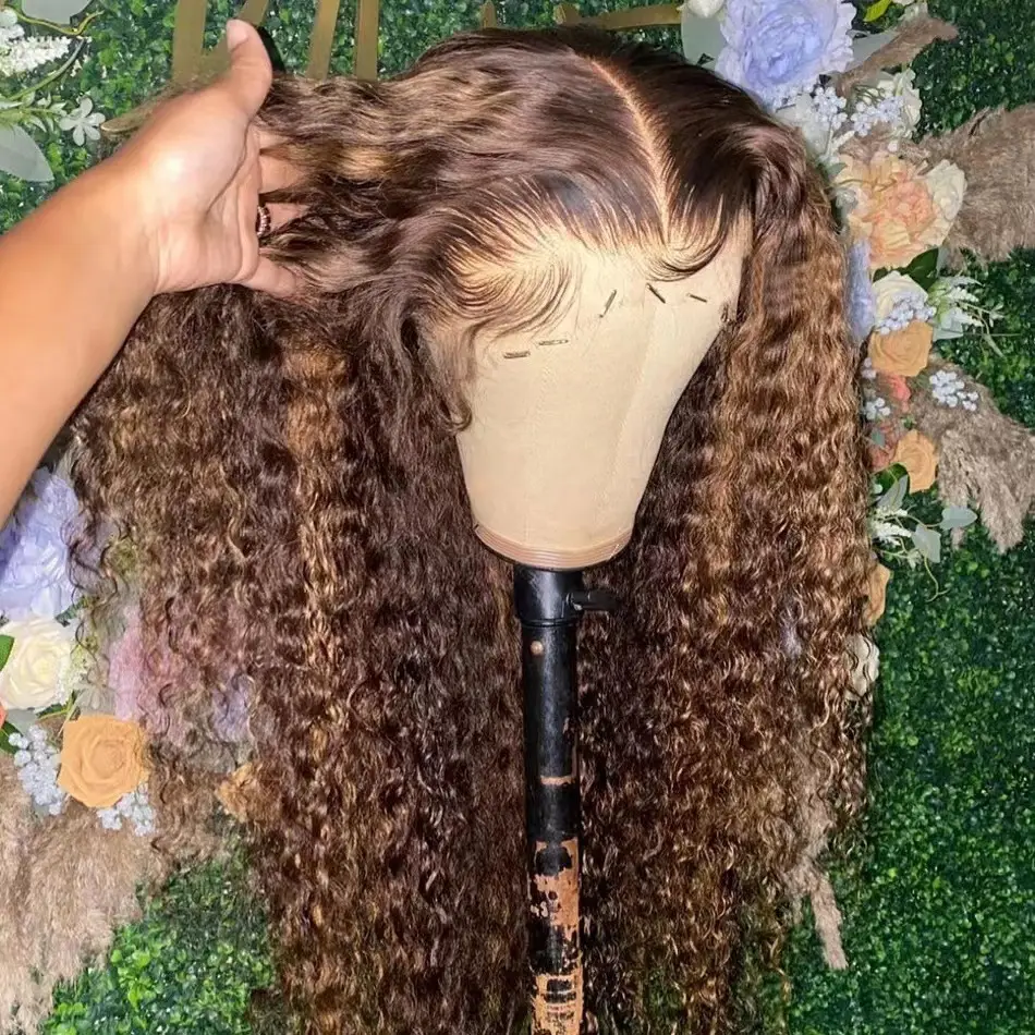 Long Curly Synthetic Hair Wig with Side Bangs and Lace Front