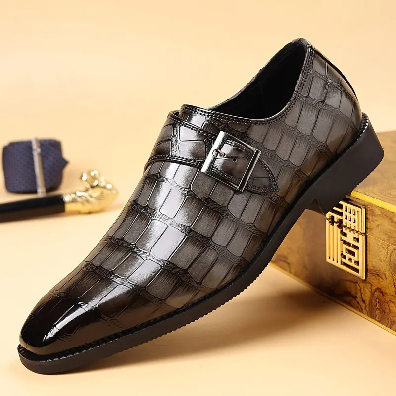 British-style Casual Solid-color Textured Men's Dress Shoes