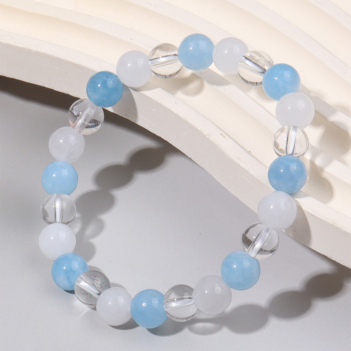 Aquamarine And White Jade Bead Bracelet