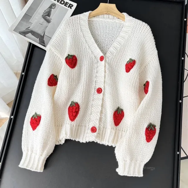 Knitted Cardigan Soft Glutinous Skin friendly V neck Sweater Red - Shop at LoveMi