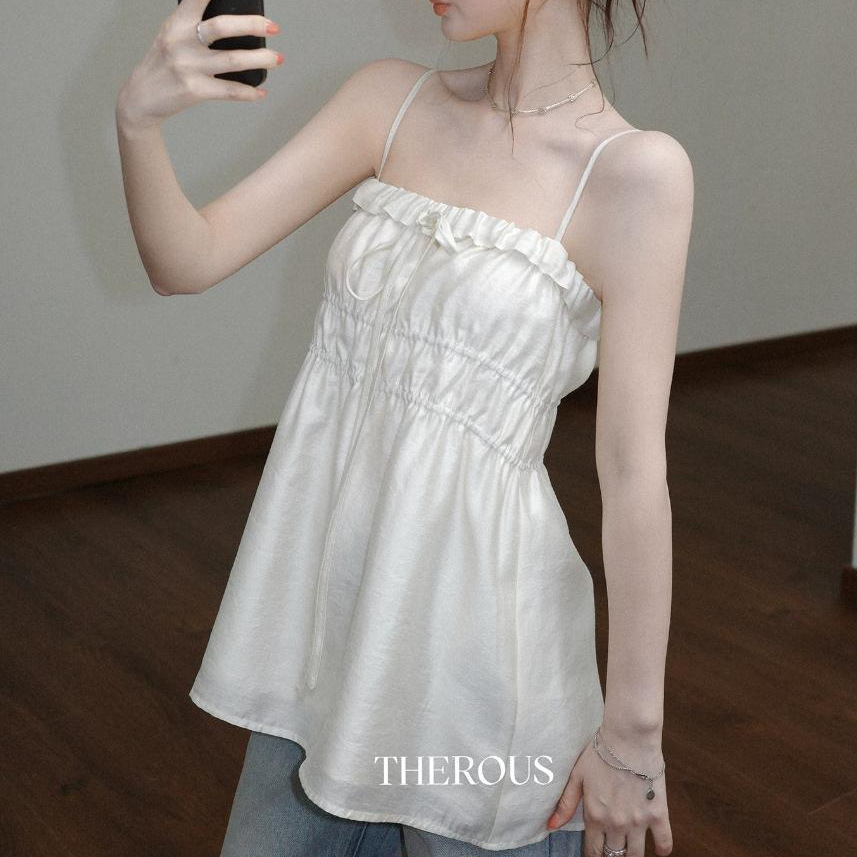 Sweet Slimming Linen Top With Thin Straps