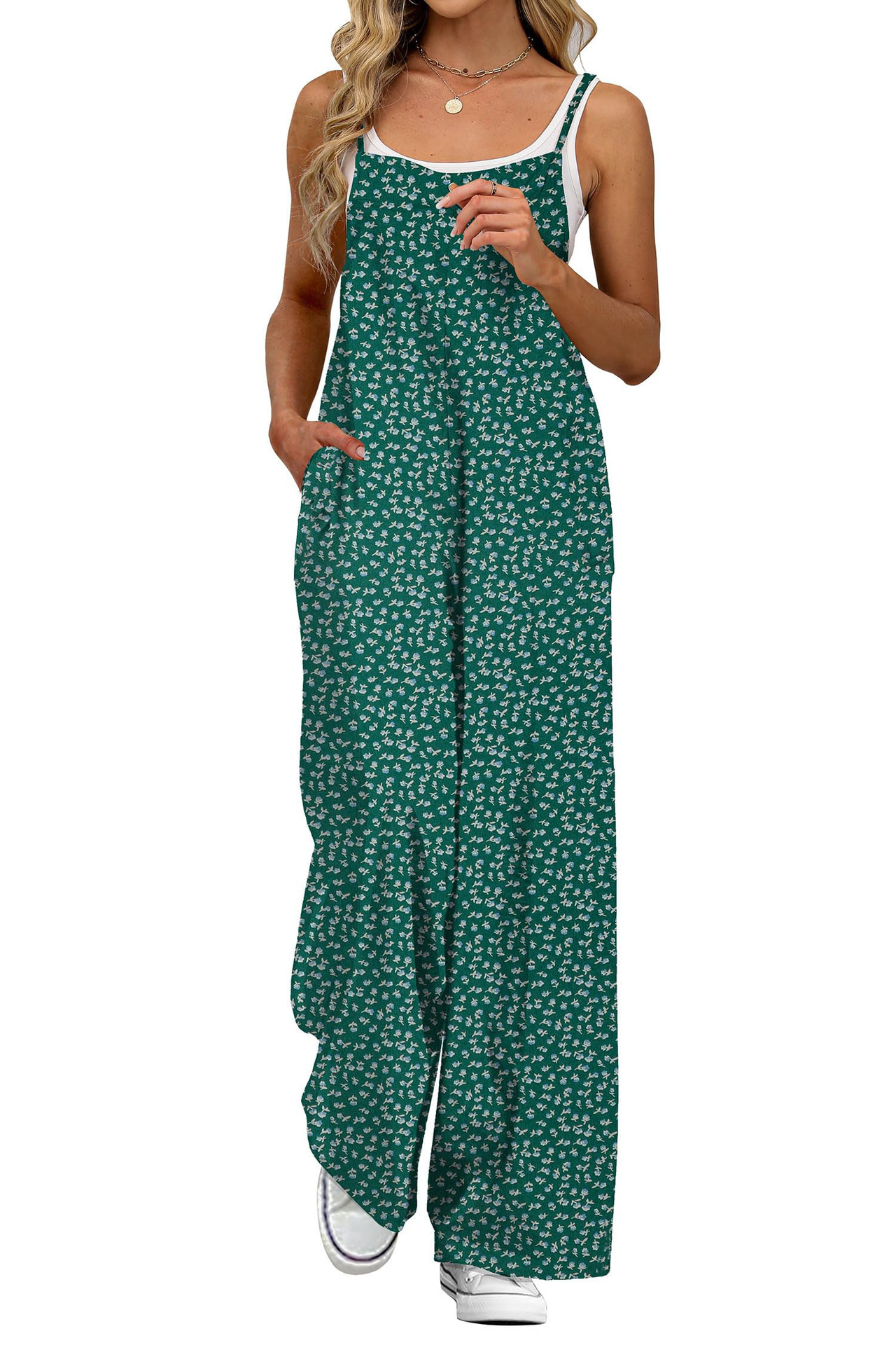 Adjustable-Strap Printed Casual Suspender Floral Jumpsuit