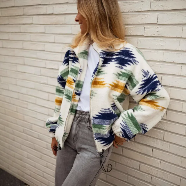 Fashion Printed Plush Coat For Women Green - Shop at LoveMi
