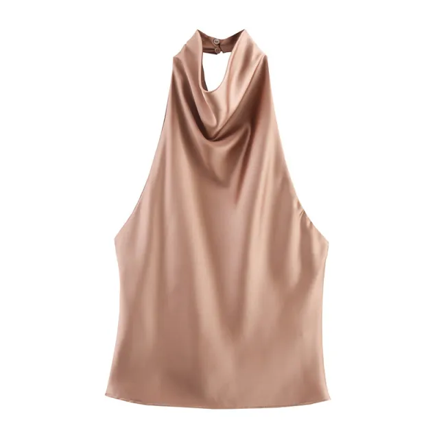 Silk Satin Texture Halter Dress Camel - Shop at LoveMi