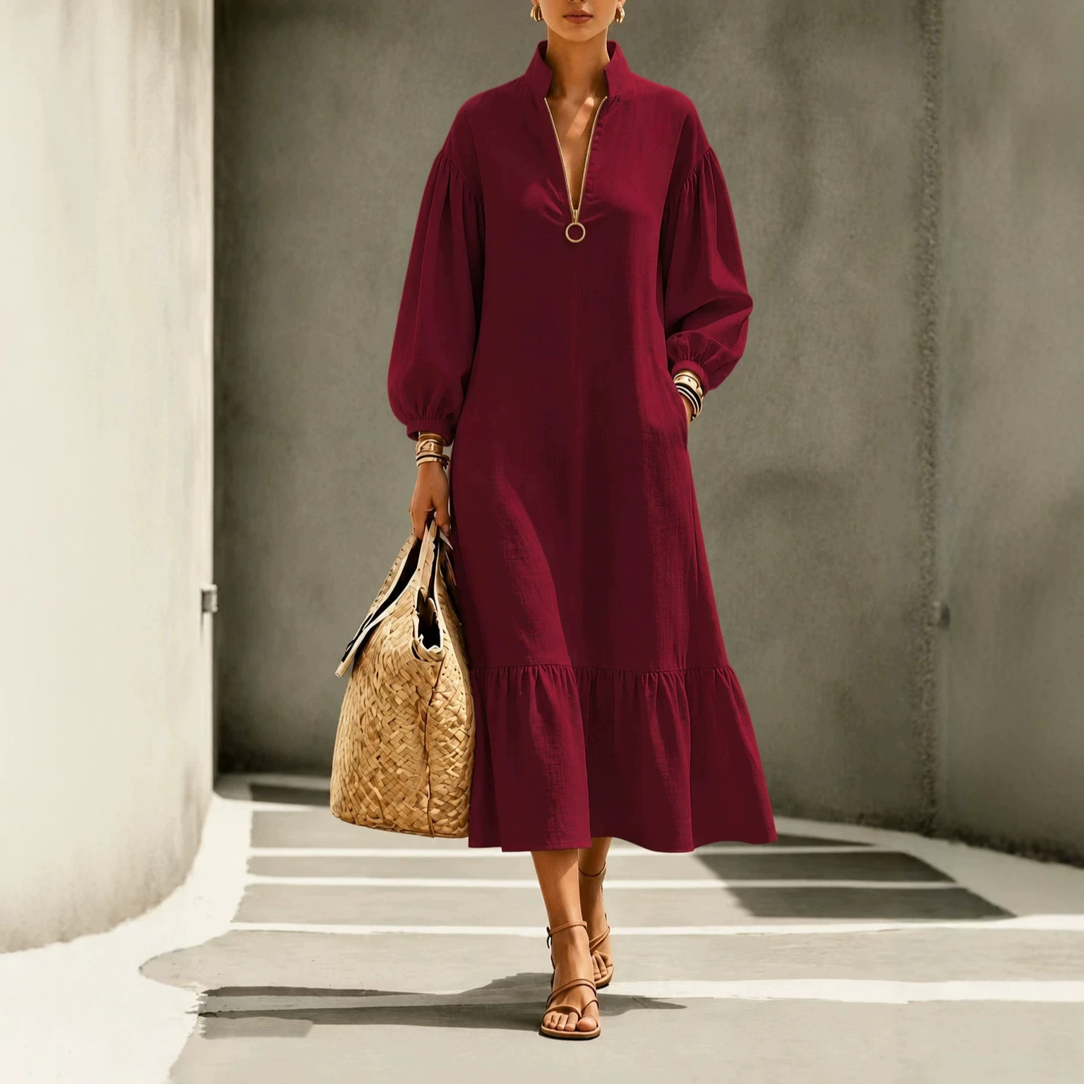 Double Side Bag Loose Swing Dress
