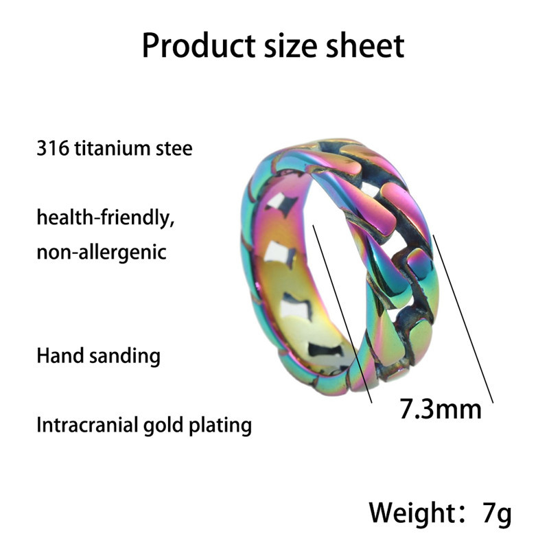 Titanium Steel Flat Chain Retro Personality Punk Hollow Ring Men